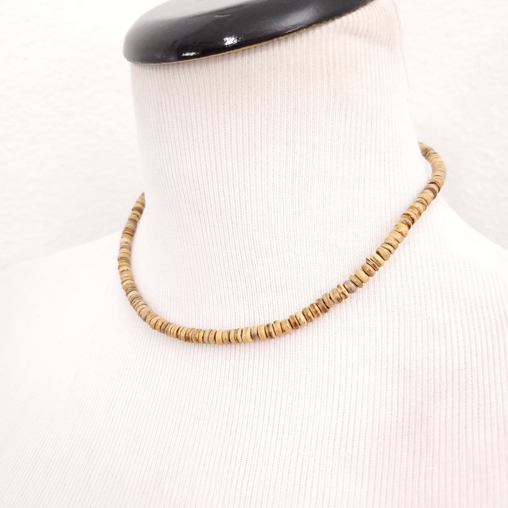 Tan Wood Beaded Necklace